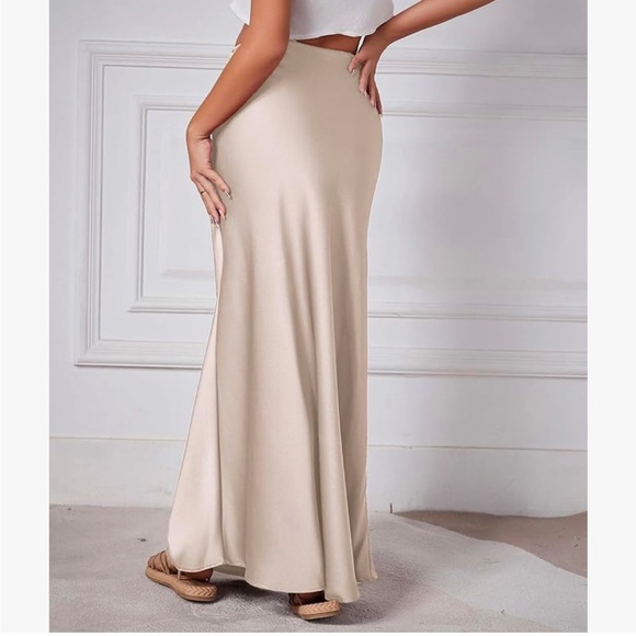 NWT Satin Silk Maxi Skirts Drawstring Flared Casual A-Line Long Skirt - Picture 3 of 4